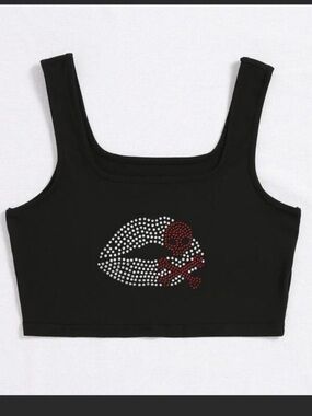 Rhinestone Crossbone & Lip Studded Tank Top